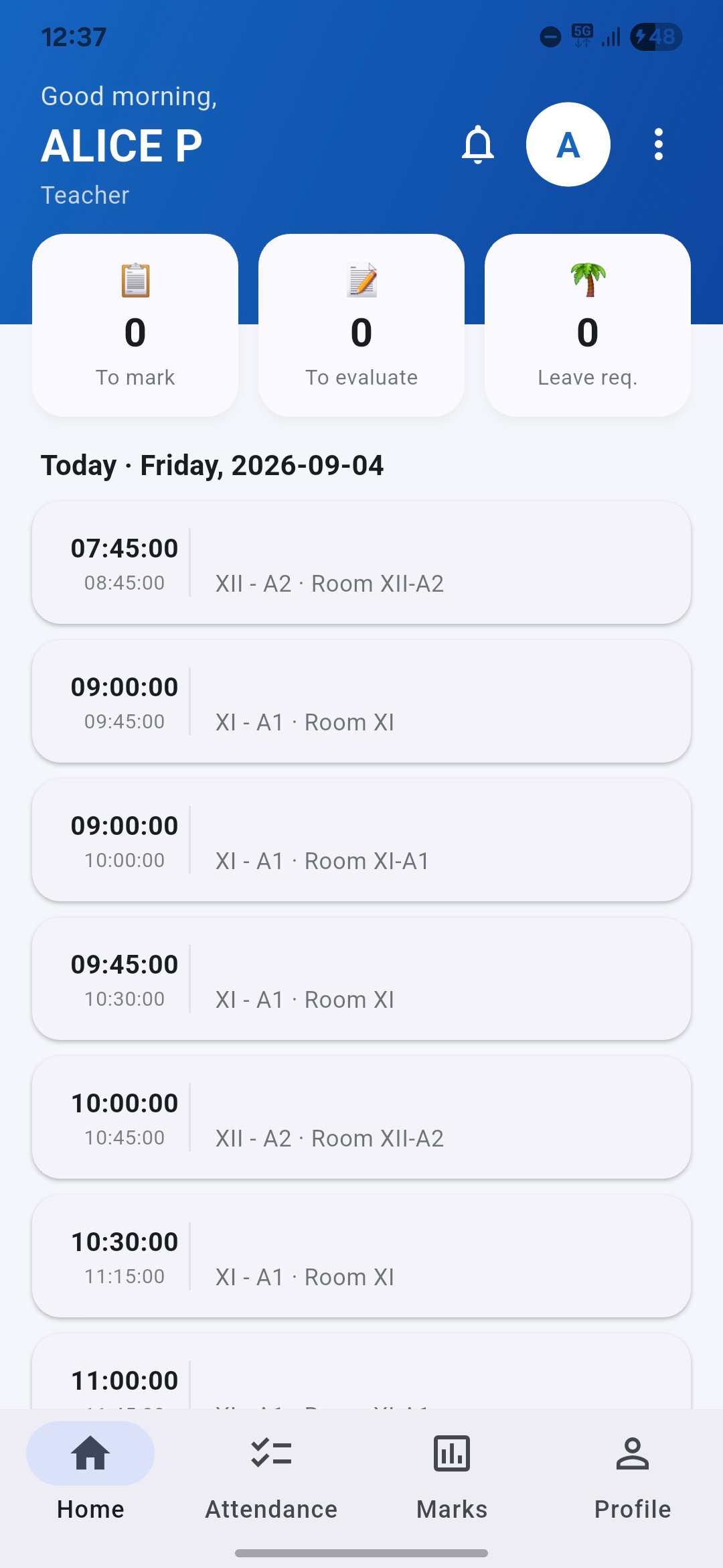 NuravEd Teacher App — schedule, attendance marking